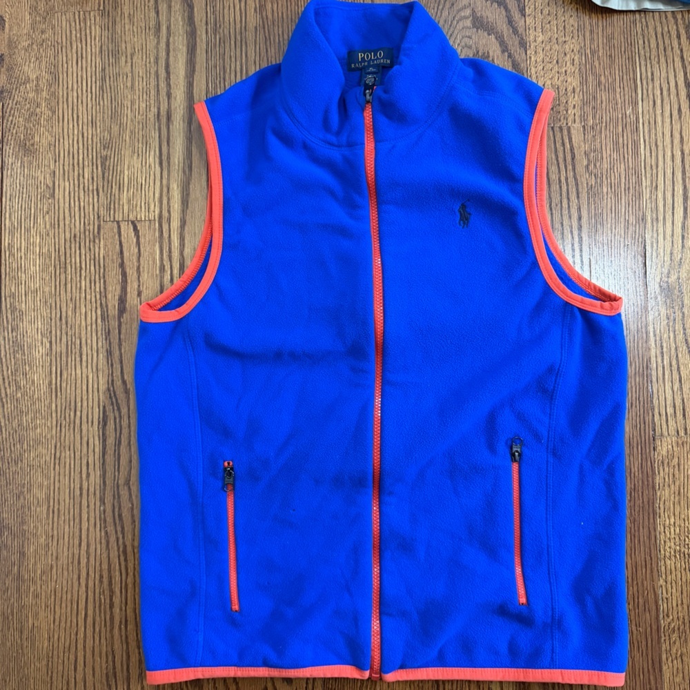 Polo Ralph Lauren Blue Orange Fleece Full Zip Vest Size Youth XL